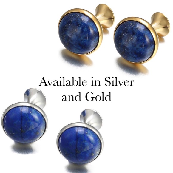Elegant Round Blue Lapis Lazuli Cufflinks - Picture 17 of 17